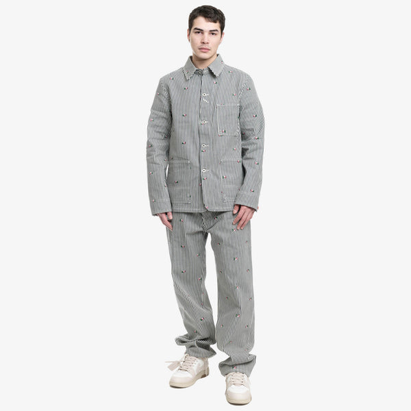 KENZO Mens Rinse Striped Workwear Denim Jacket in Rinse Blue Denim