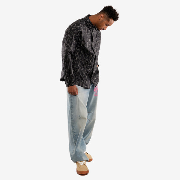 Palm Angels Mens Monogram Quilted Overshirt in Anthracite