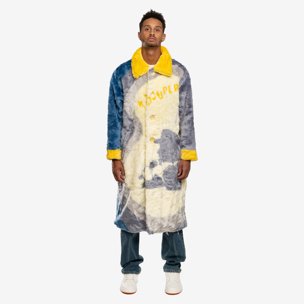 Mens KidSuper Jacket - Multicolour Improve Furry Long Coat 