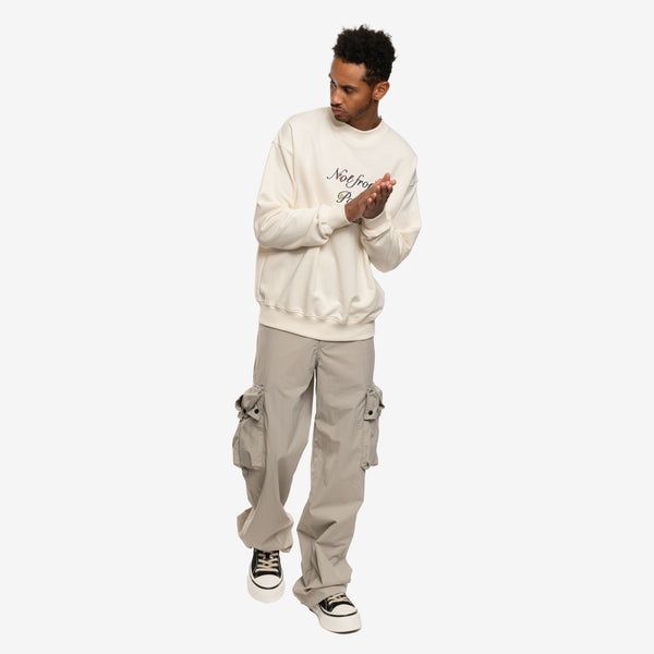 Drôle de Monsieur Mens Le Sweat Slogan a Fleurs in Cream