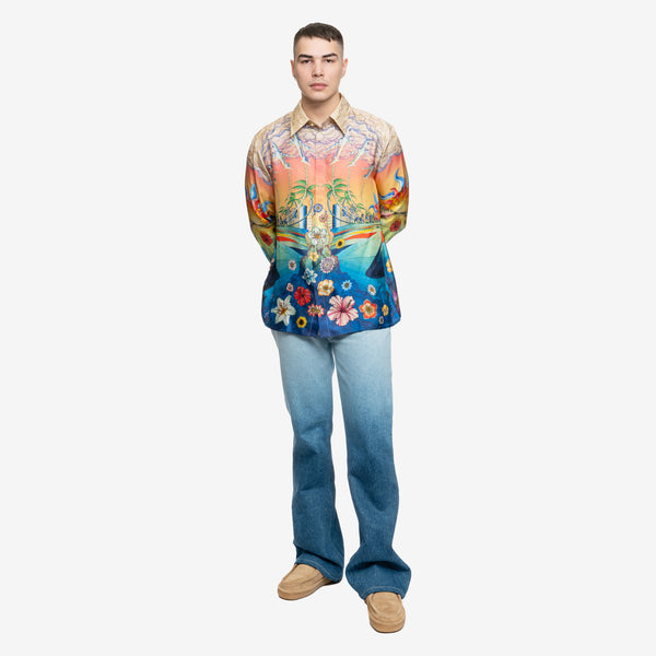 Mens Casablanca Pants Floral Embroidery Gradient Jeans