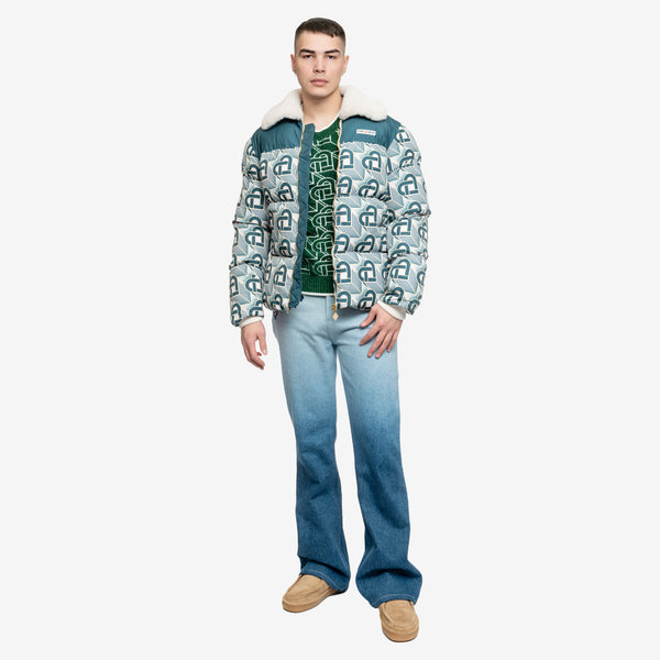 Mens Casablanca Coat Heart Monogram Puffer Jacket in Green