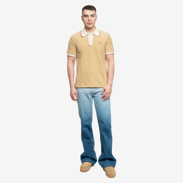 Mens Casablanca Monogram Velour Polo in Taupe
