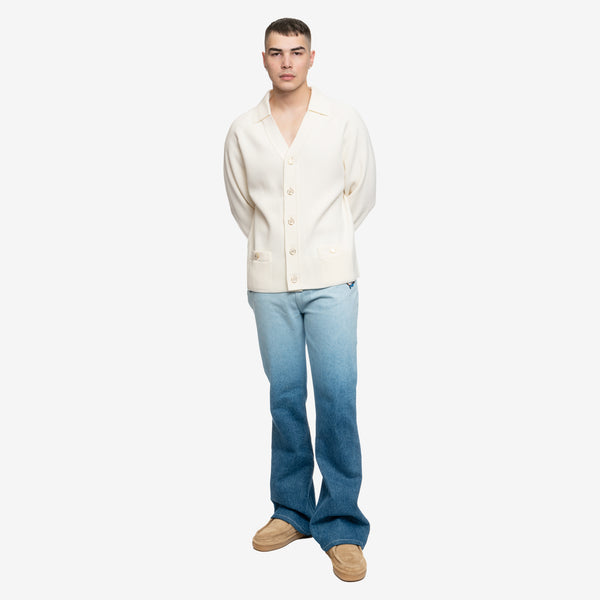 Men Casablanca Knit Sweater Faux Rib Cardigan in White