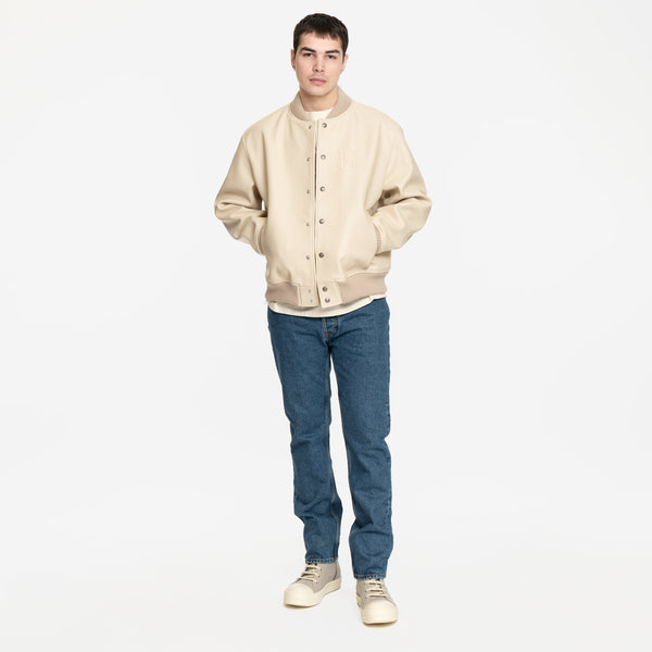 Palm Angels Jacket Monogram Leather Bomber in Beige