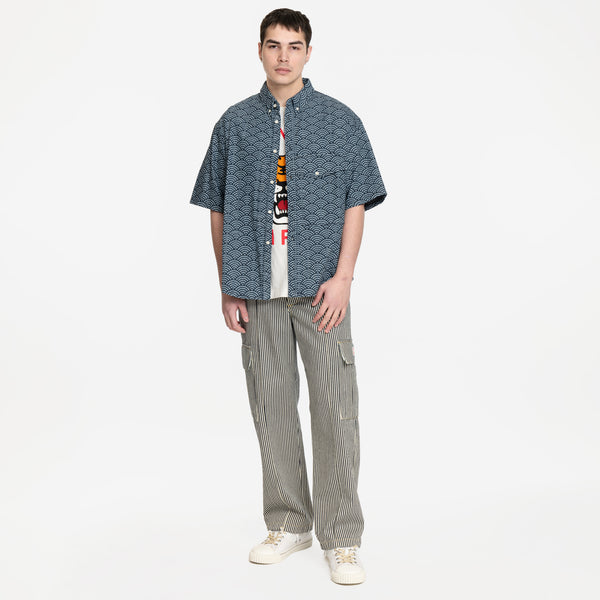 KENZO Unisex Striped Army Straight Jeans in Rinse Blue