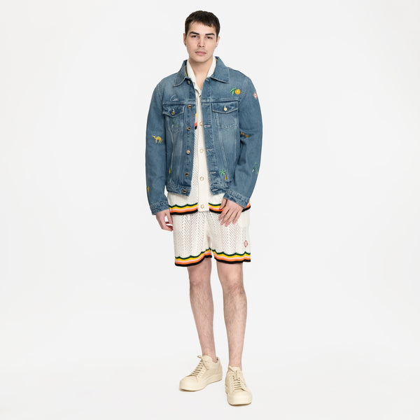 Mens Casablanca Coat Stone Wash Motif Denim Jacket in Blue