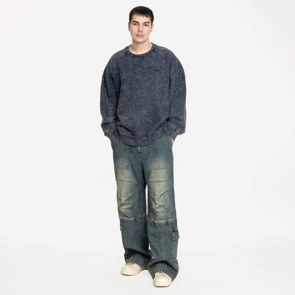 Juun.J Mens Garment Dyed Sweatshirt in Blue