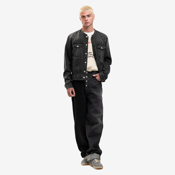 Maison Margiela MM6 Mens Collarless Denim Jacket in Grey
