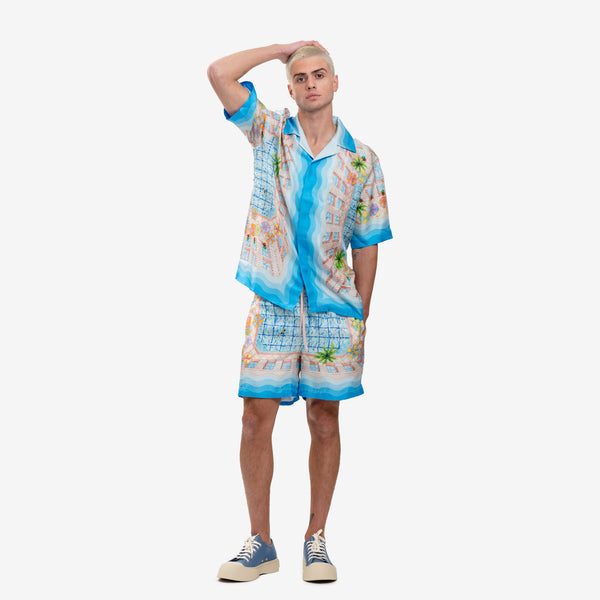 Mens Casablanca Le Plongeon Silk Shorts in Black