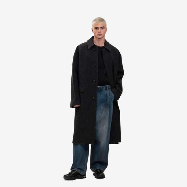 Juun.J Mens Herringbone Balmacaan Coat in Ash