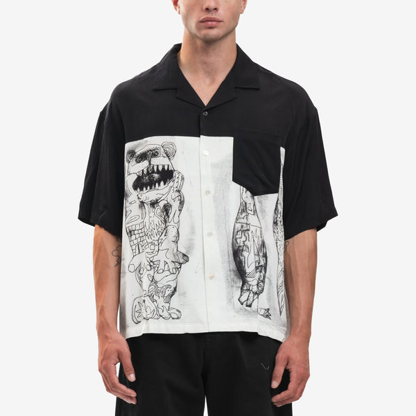 Dom Rebel SS Shirt Strip Camp Collar Shirt in Beige