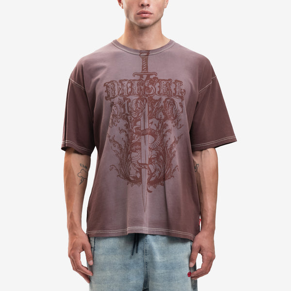 Mens DIESEL Clothing Brand T-Shirt Biker Tattoo Tee in Red