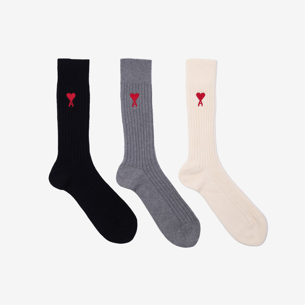 AMI Paris Brand ADC 3 Pack Socks for Men in Multicolour