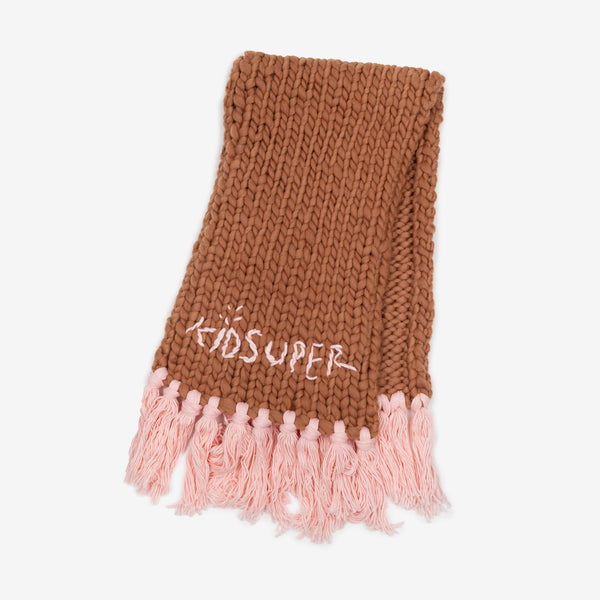 Unisex Kidsuper Hand Knit Chunky Scarf in Light Brown