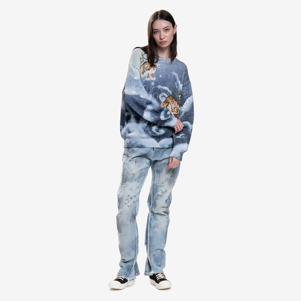Mens KENZO Cloud Tiger Knit Sweater in Midnight Blue