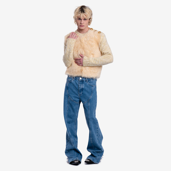 AMI Paris Brand - Unisex Chunky Wool Sweater in Light Sand