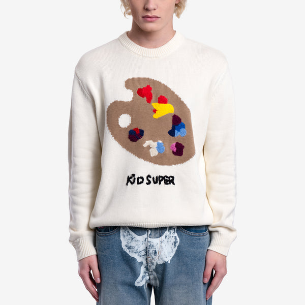 Mens Kidsuper Paint Palette Sweater in Natural