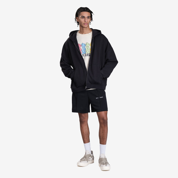 Mens Palm Angels Curved Logo Zip Hoody in Black
