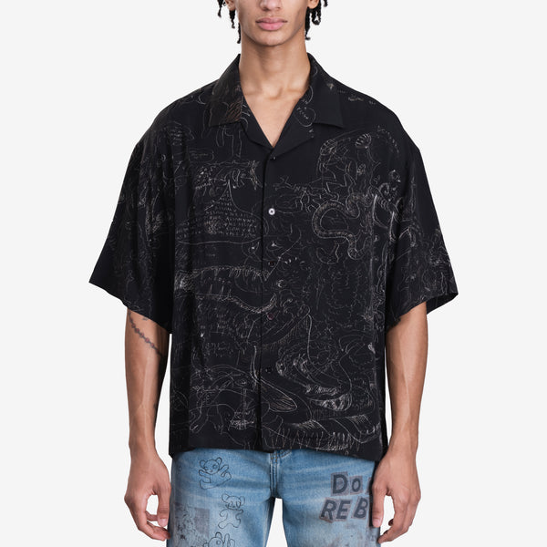 Mens Dom Rebel Utopia Camp Collar Shirt in Black