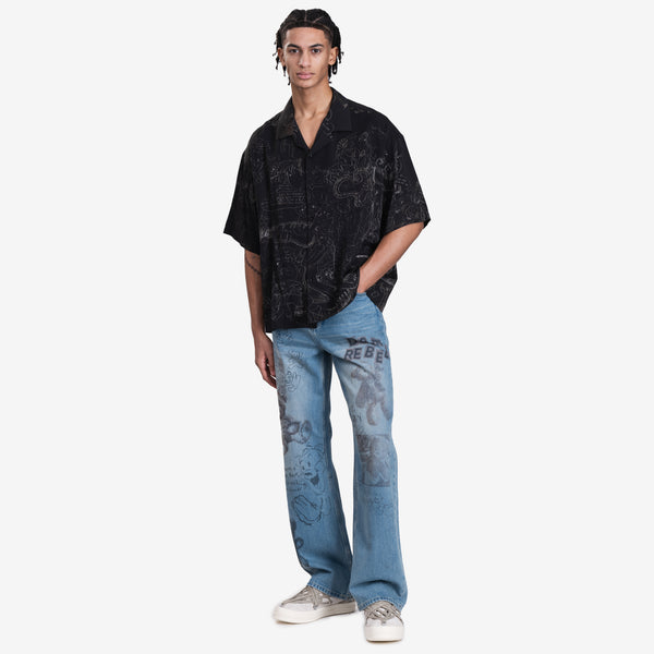 Mens Dom Rebel Utopia Camp Collar Shirt in Black