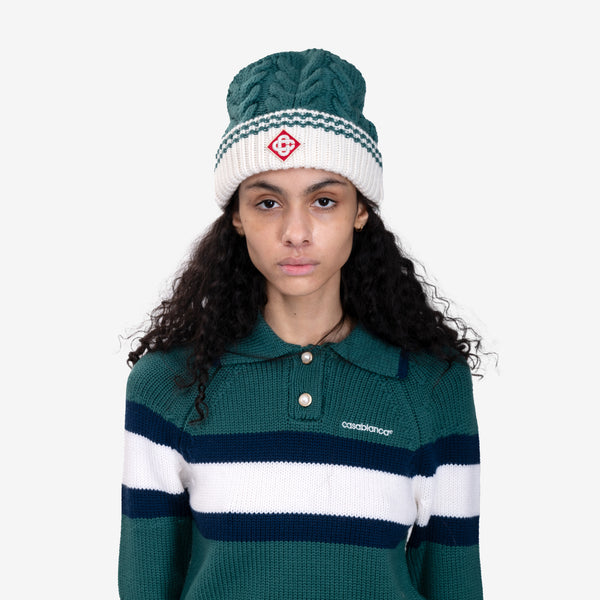 Mens Casablanca Paris - Cable Stitch Beanie in Green