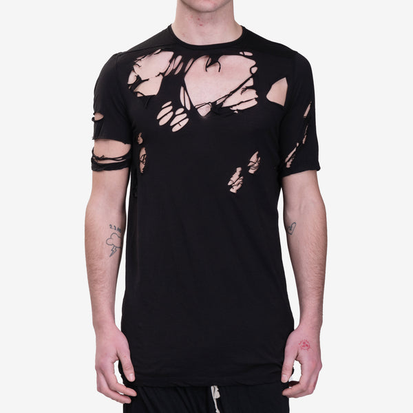 Mens Rick Owens DRKSHDW SS25 Hollywood Destroyed Level Tee in Black