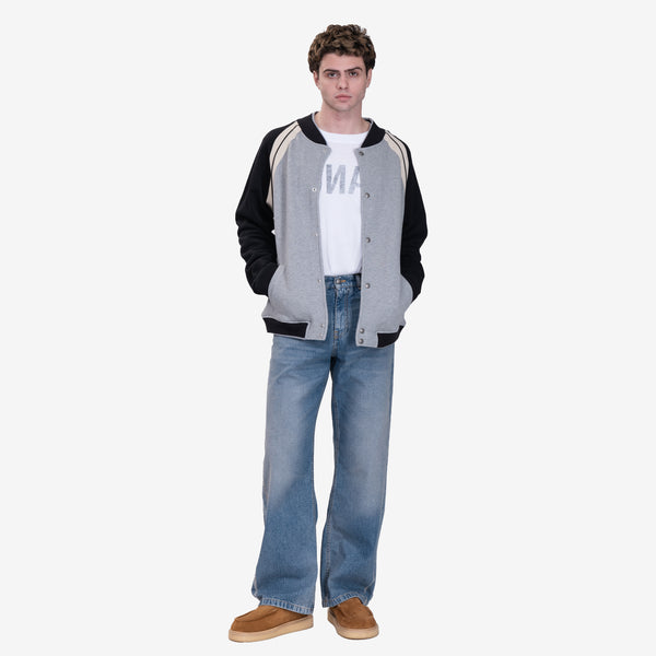 Mens Palm Angels Curved Logo Track Varsity Jacket in Melange Grey