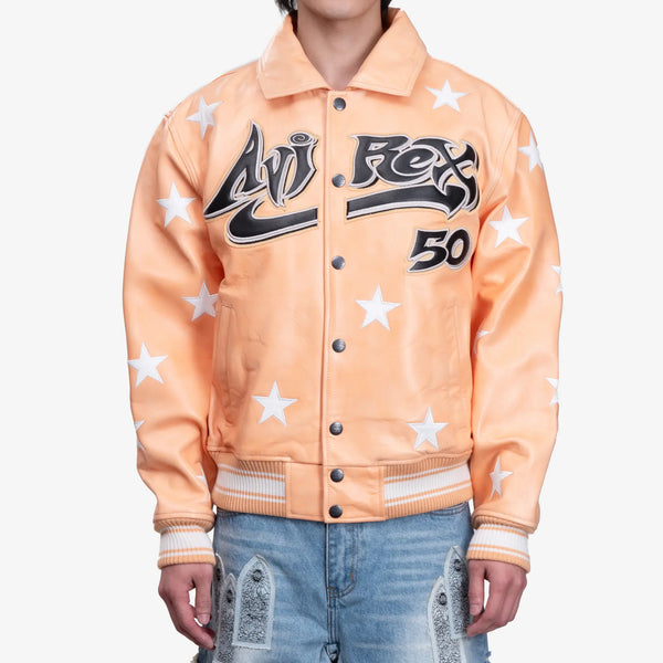 Hellstar x Avirex Mens A2 Leather Jacket in Orange