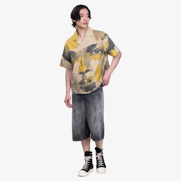 KidSuper Mens Watercolour Face Camp Shirt in Multi