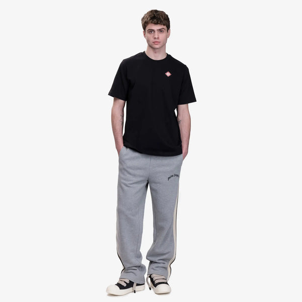Palm Angels Mens Curved Logo Track Sweatpants in Melange Grey